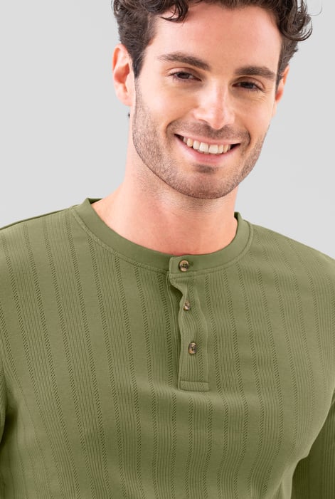 Green Button Detail Half Placket Long Sleeve T-shirt