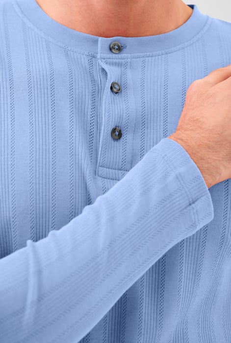 Blue Button Detail Half Placket Long Sleeve T-shirt