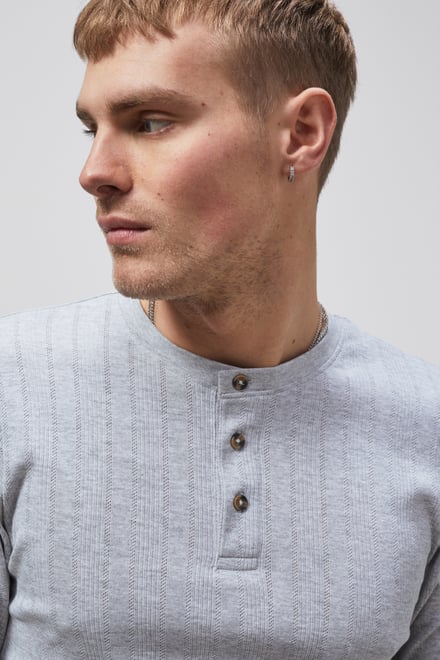 Button Detail Half Placket Long Sleeve T-shirt