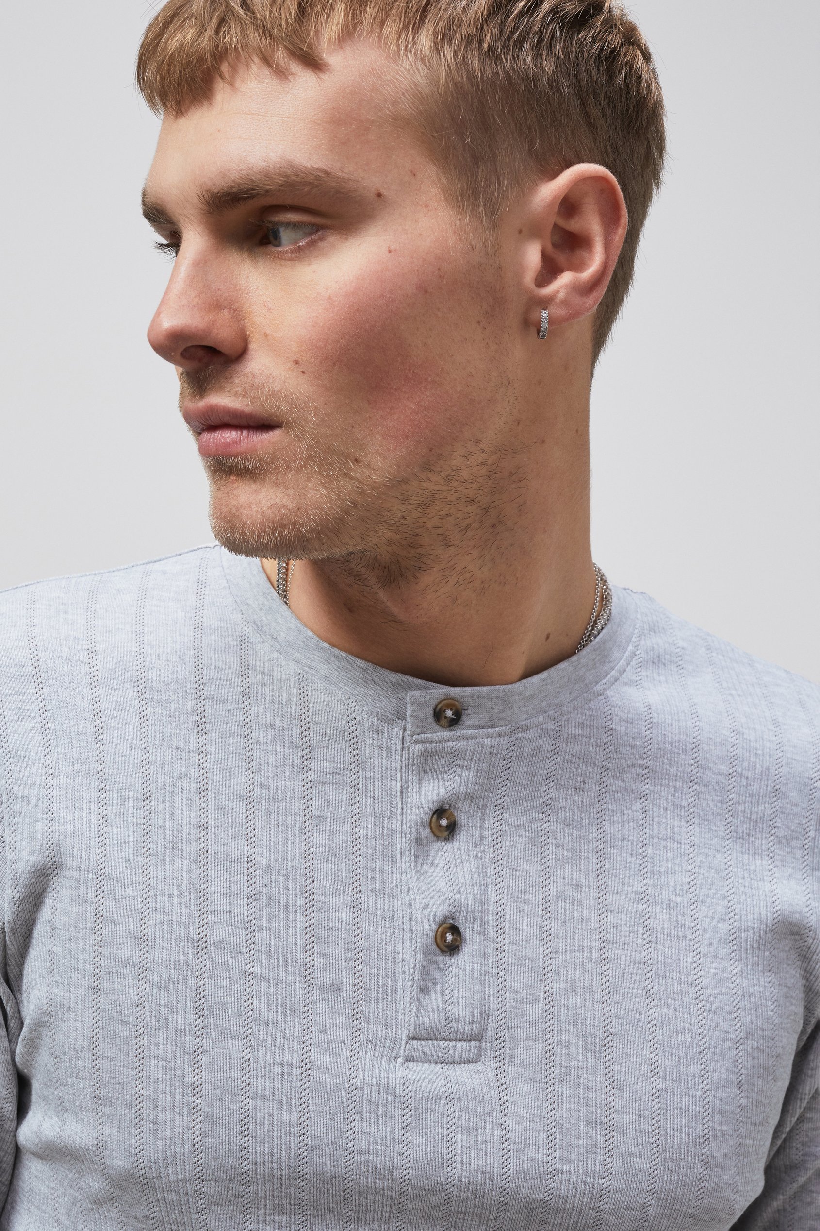 Button Detail Half Placket Long Sleeve T-shirt