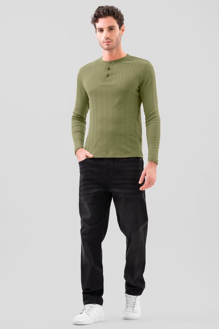 Button Detail Half Placket Long Sleeve T-shirt