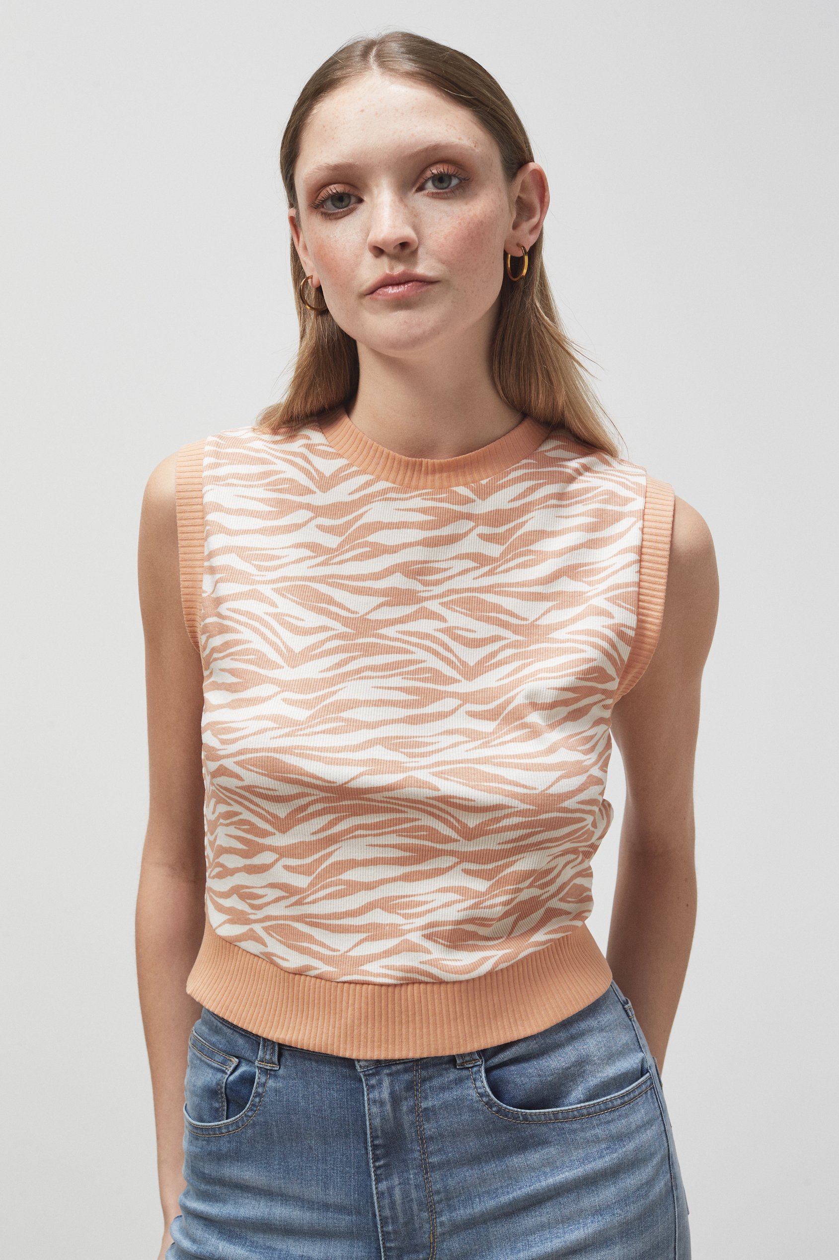 Enorsia Women's Nude Zebra Printed Top - Uk 16