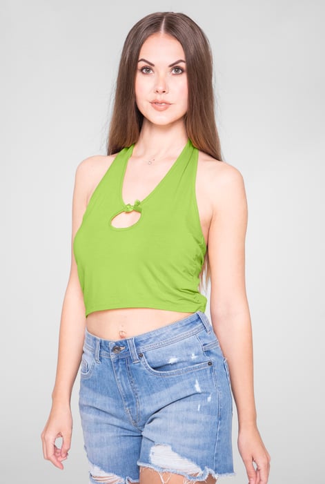 Green Halter Neck Crop Tank Top