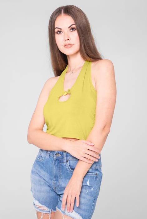 Green Halter Neck Crop Tank Top