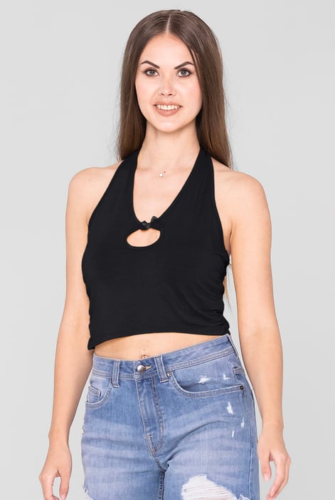 Green Halter Neck Crop Tank Top