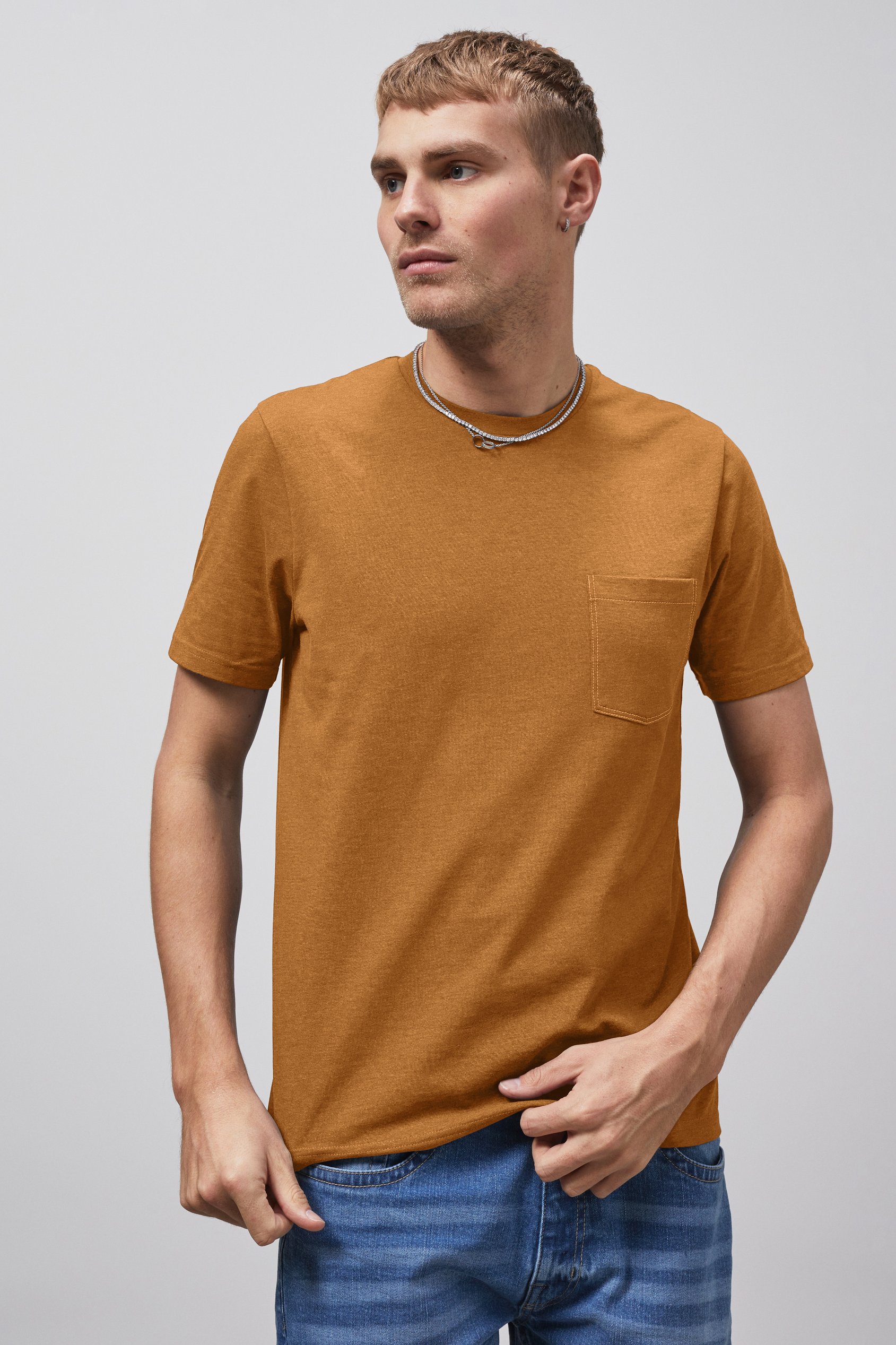 Enorsia Men's Orange Front Pocket Short Sleeve T-Shirt - Uk L