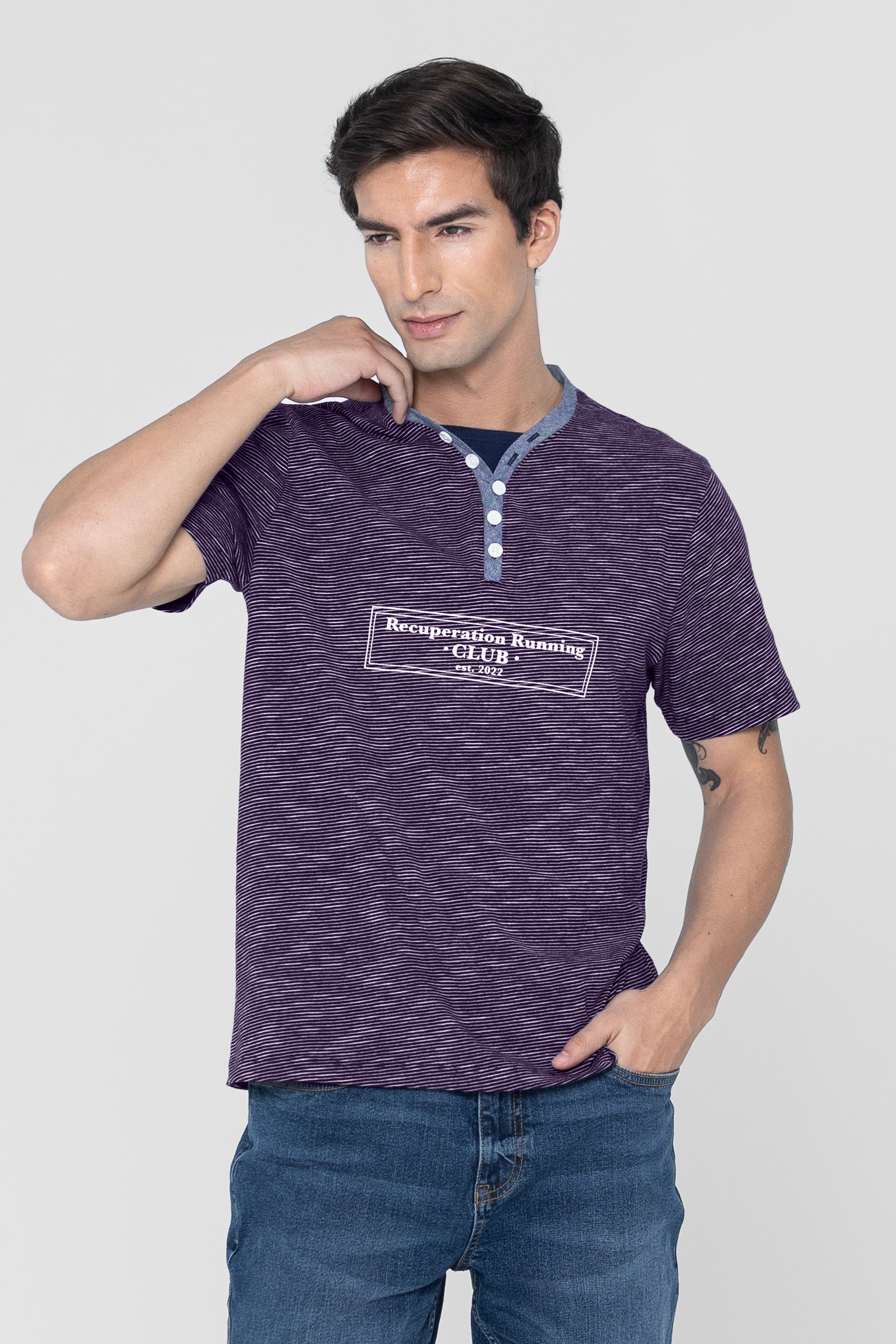 Enorsia Men's Red Half Placket Y/D T-Shirt - Uk M