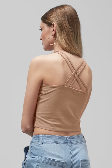 Brown Cross Back Crop Cami