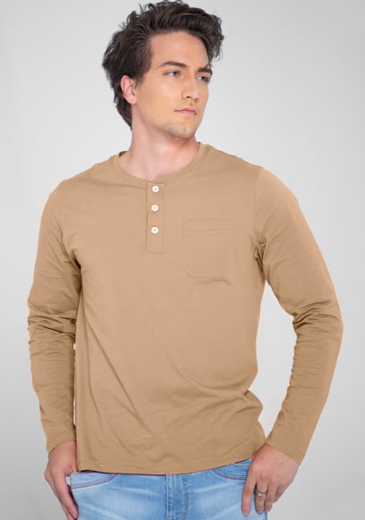 Half Placket Long Sleeve T-Shirt