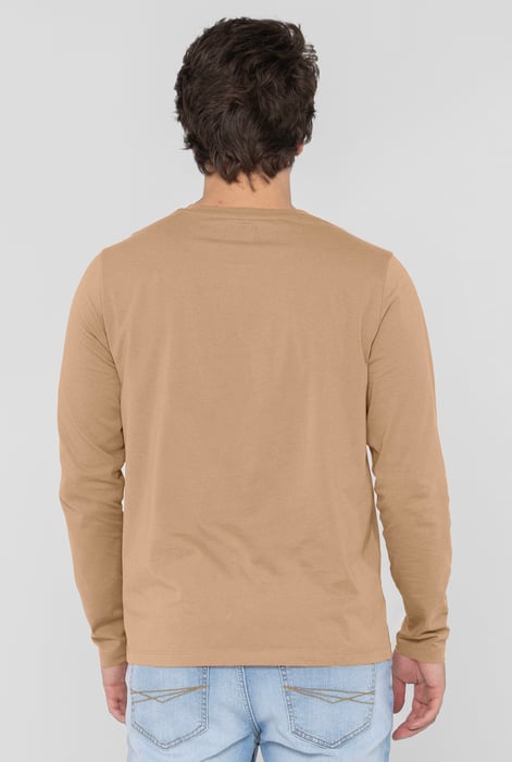 Cream Half Placket Long Sleeve T-Shirt