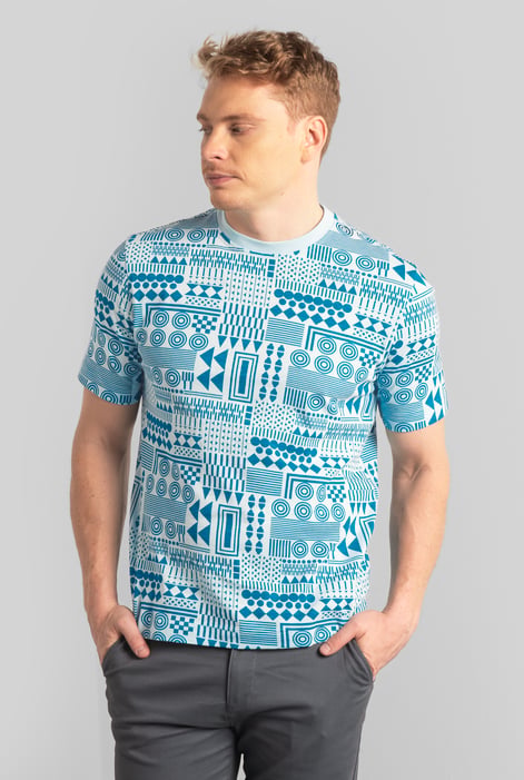Mens Cream Geometric Printed T-Shirt