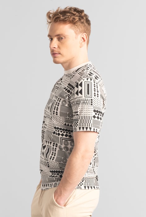 Mens Cream Geometric Printed T-Shirt