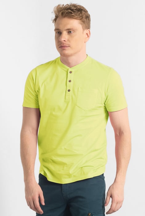 Yellow Short Sleeve Henley Washed Tee