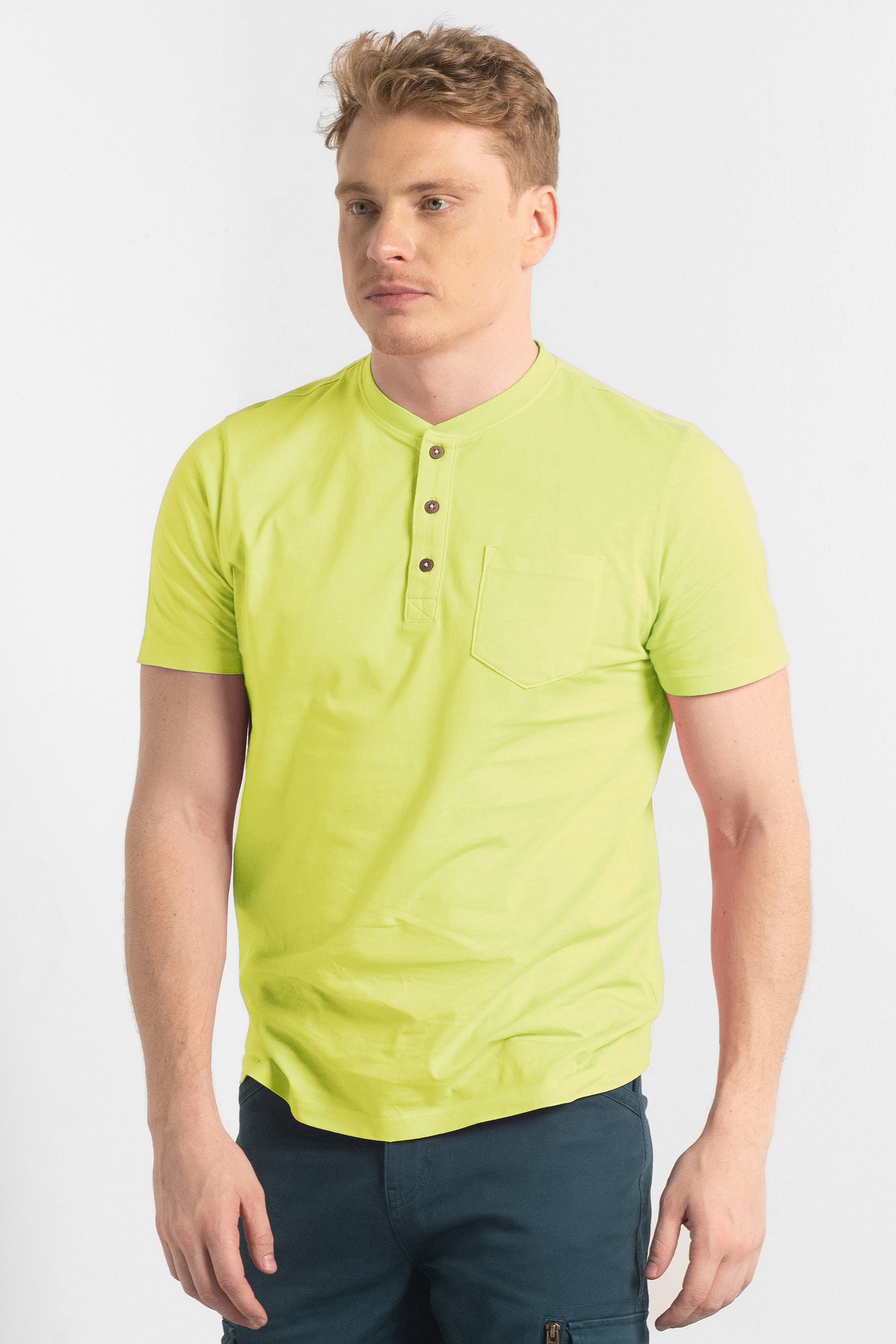 Enorsia Men's Yellow Short Sleeve Henley Washed Tee - Uk Xxl