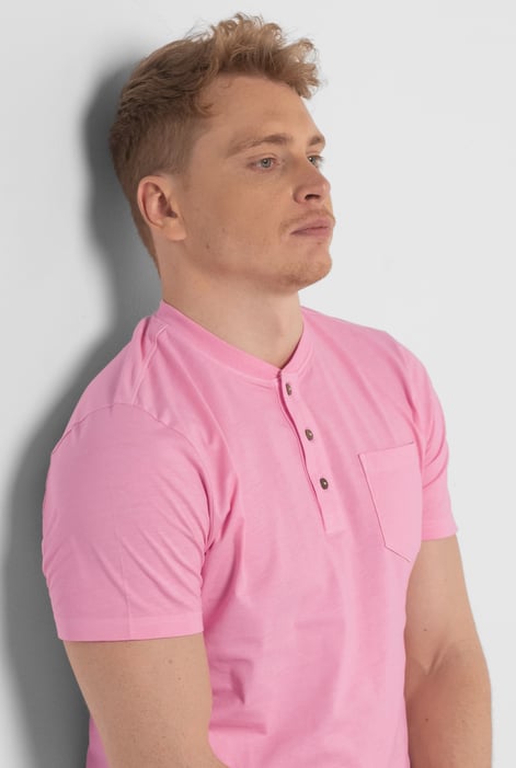 Pink Short Sleeve Henley Washed Tee