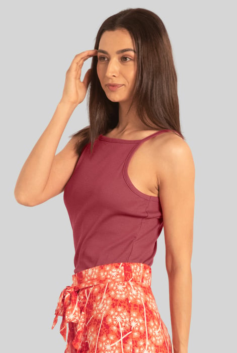 Red Square Neck Ribbed Cami