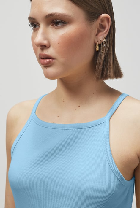 Blue Square Neck Ribbed Cami