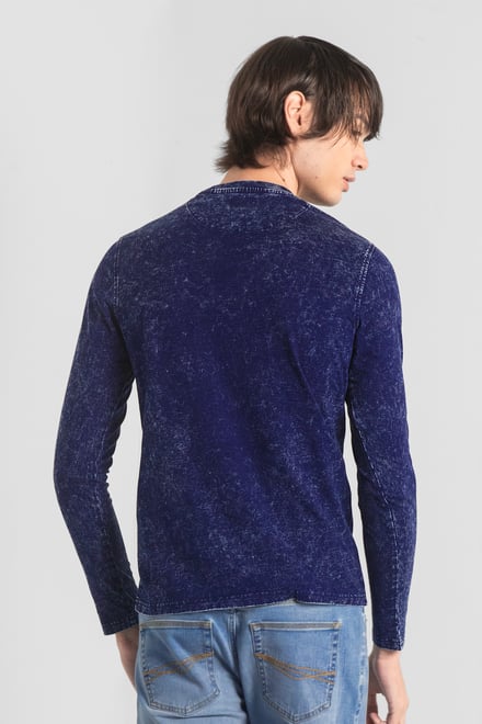 Mens Long Sleeve Indigo Washed T-Shirt