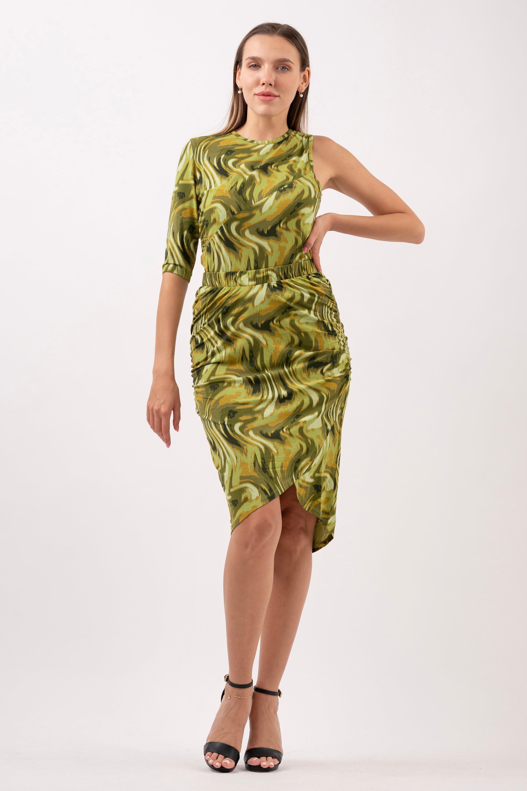 Womens One-Shoulder Fluid Printed Tops
