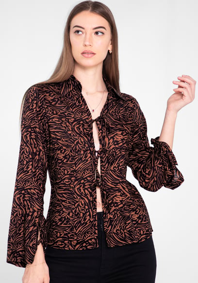 Tie Open Front Viscose Blouse