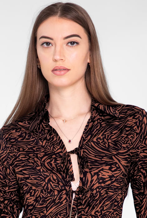 Orange Tie Open Front Viscose Blouse