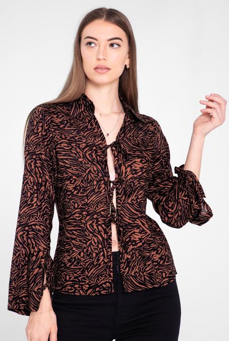 Black Tie Open Front Viscose Blouse