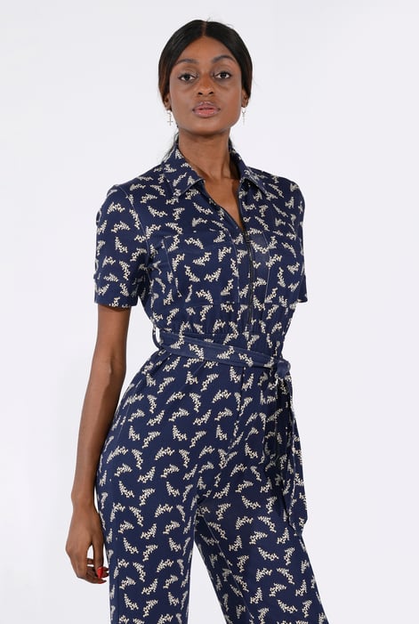 Womens Blue Zip Through Wide Leg Jumpsuit