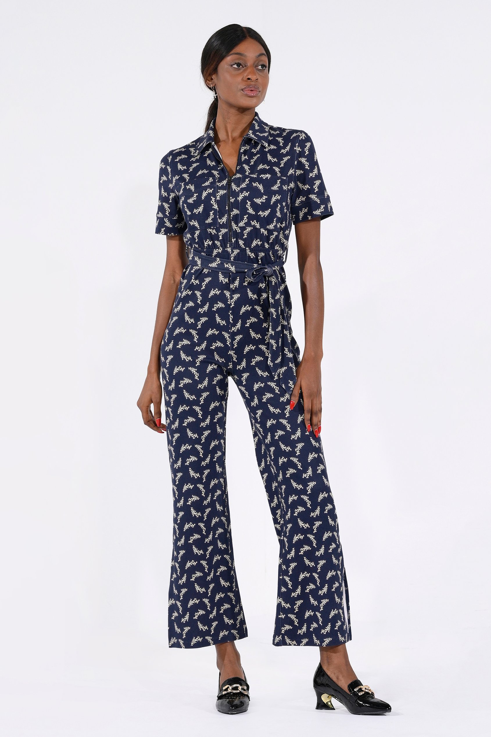 Enorsia Women's Blue Zip Through Wide Leg Jumpsuit - Uk 16