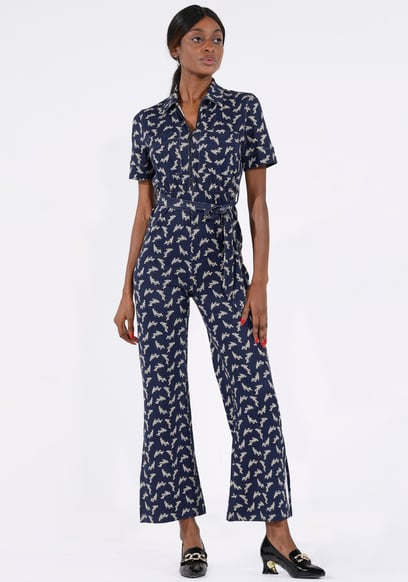 Womens Zip Through Wide Leg Jumpsuit