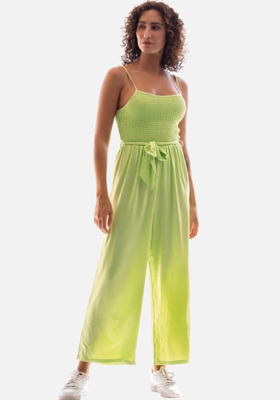 Belted Solid Jumpsuit with a Shirred Silhouette