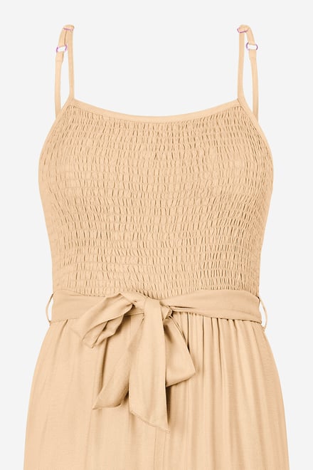 Belted Solid Jumpsuit with a Shirred Silhouette