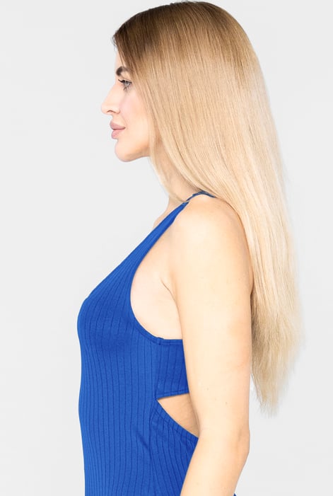 Blue Criss-Cross Back Ribbed Bodysuit
