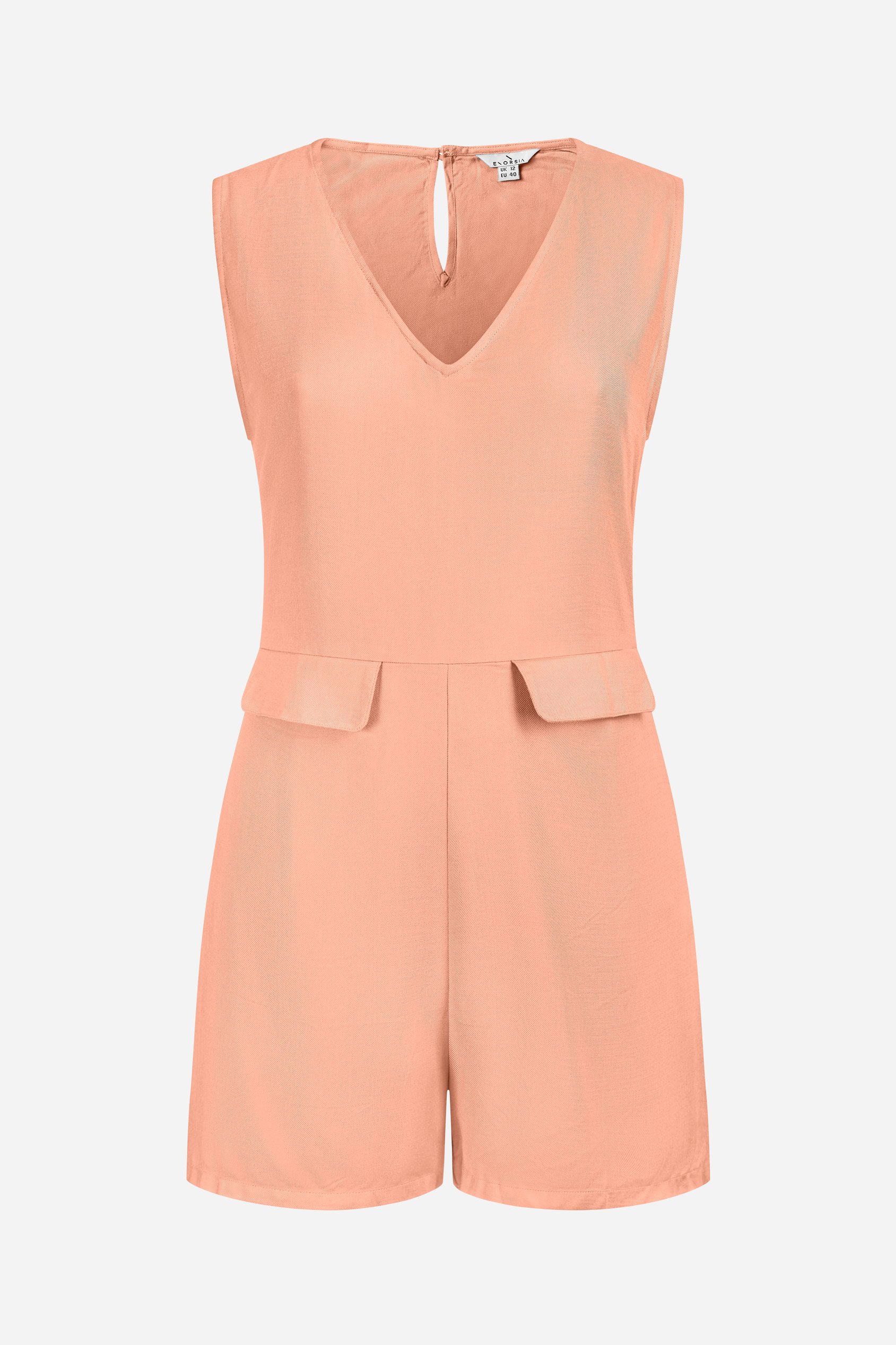 Enorsia Women's Orange V-Neck Sleeveless Viscose Playsuit - Uk 12