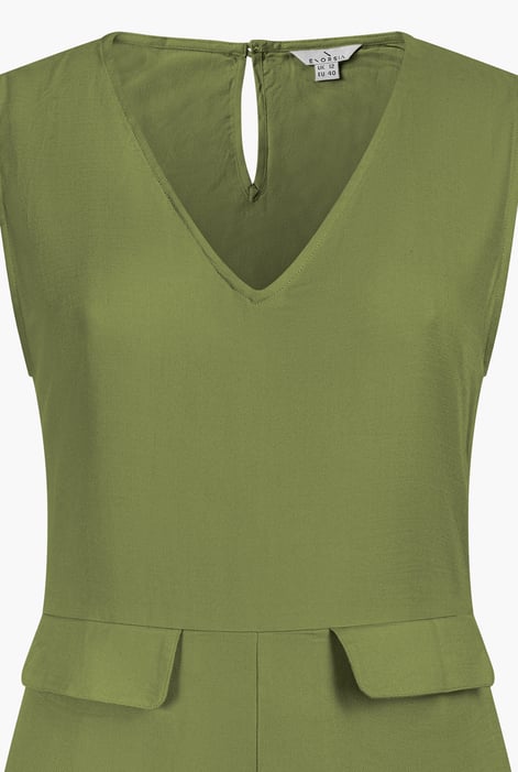 Green V-Neck Sleeveless Viscose Playsuit