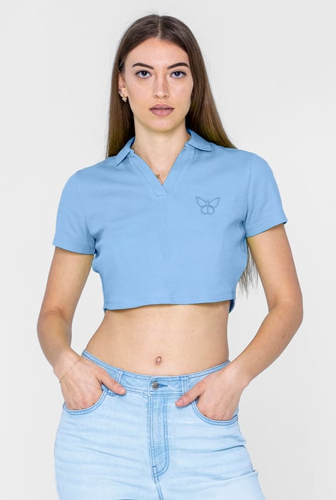 Green Waffle V-Neck Cropped Polo