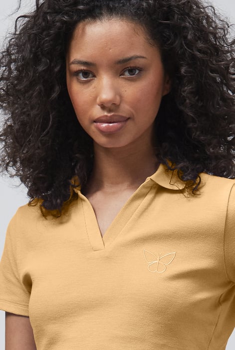 Yellow Waffle V-Neck Cropped Polo