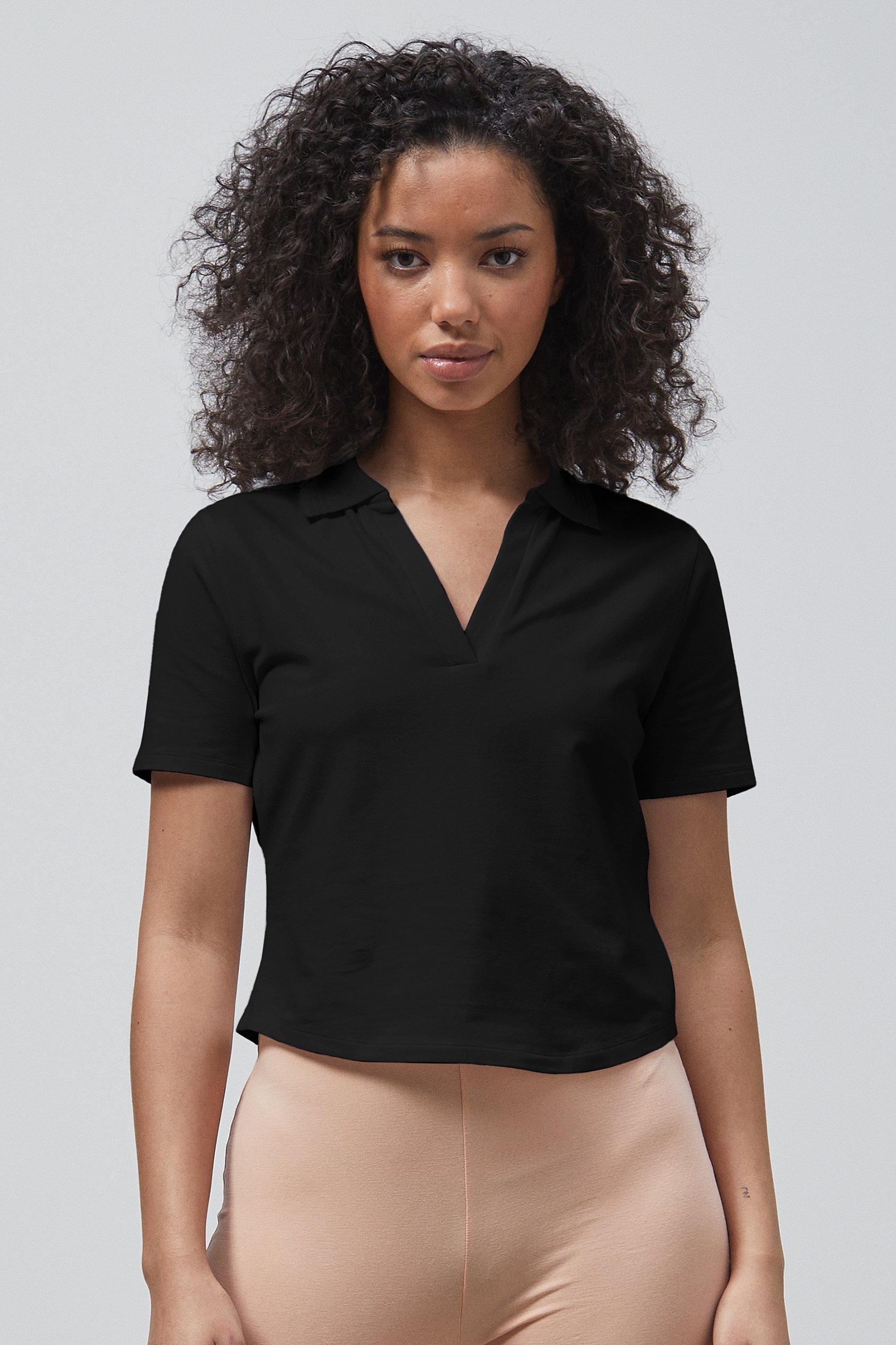 Enorsia Women's Black V-Neck Polo Shirt - Uk 18