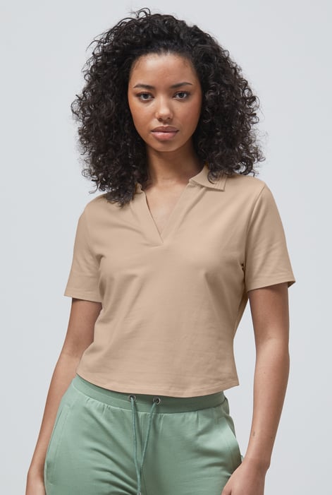 Nude V-Neck Polo Shirt