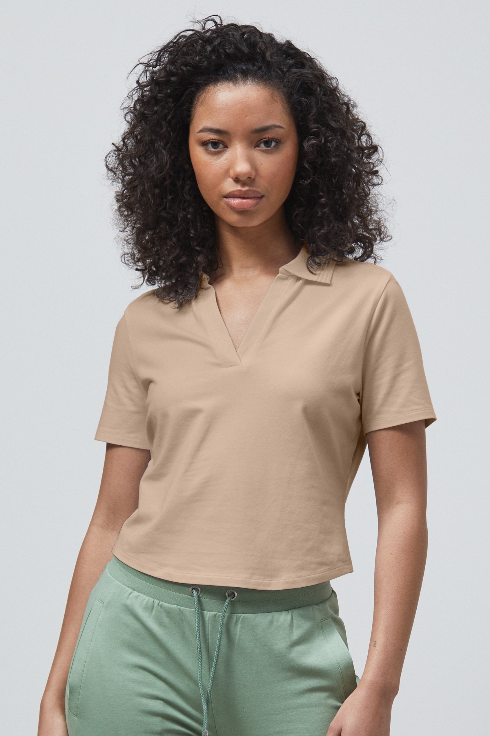 Enorsia Women's Cream V-Neck Polo Shirt - Uk 18