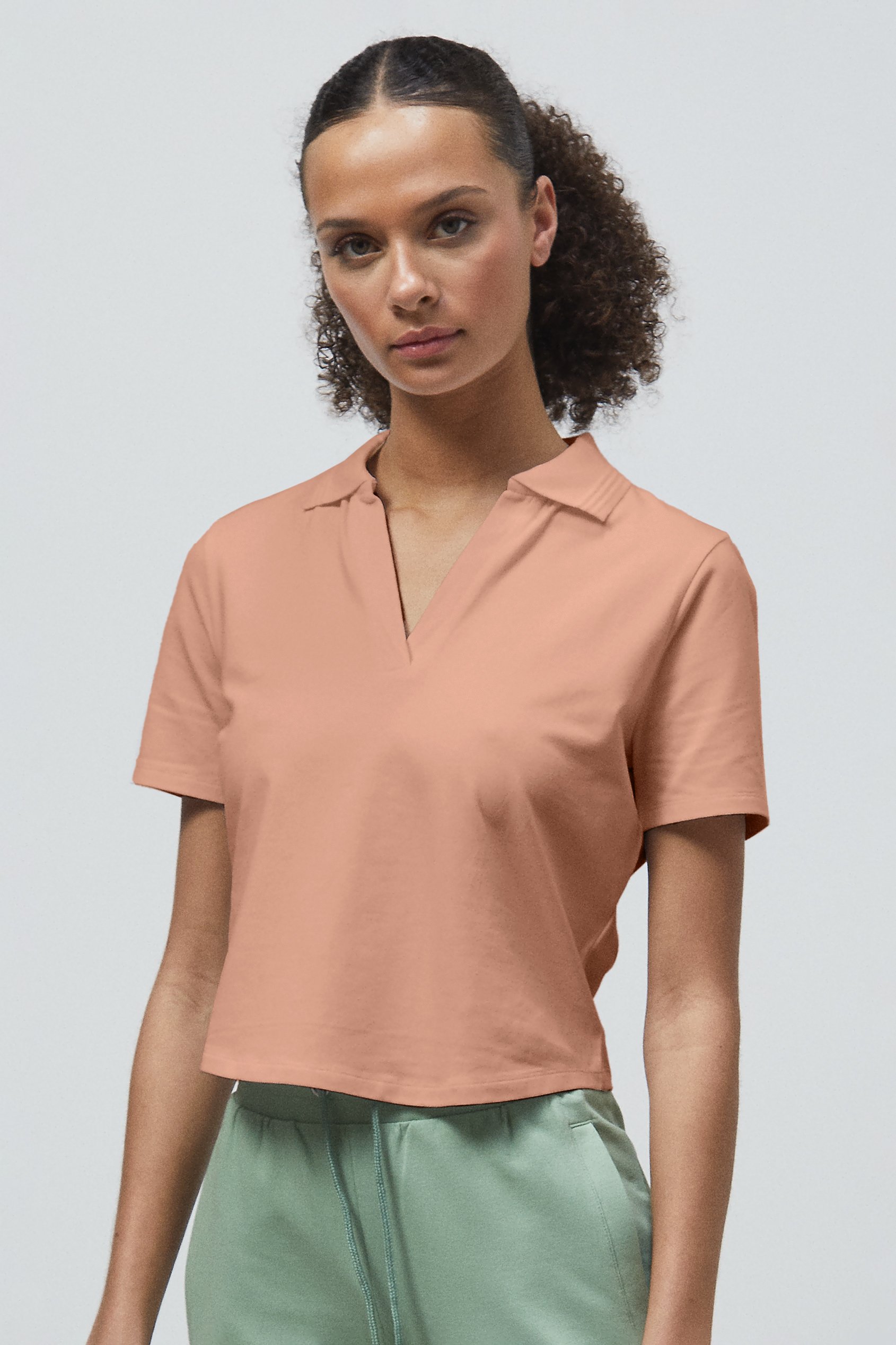 Enorsia Women's Nude V-Neck Polo Shirt - Uk 18