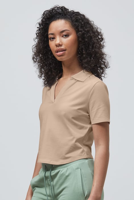 Cream V-Neck Polo Shirt