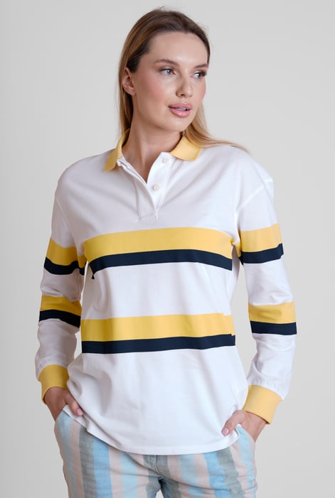 Women's Yellow/Navy Stripe Rugby Polo With Contrast Stripes