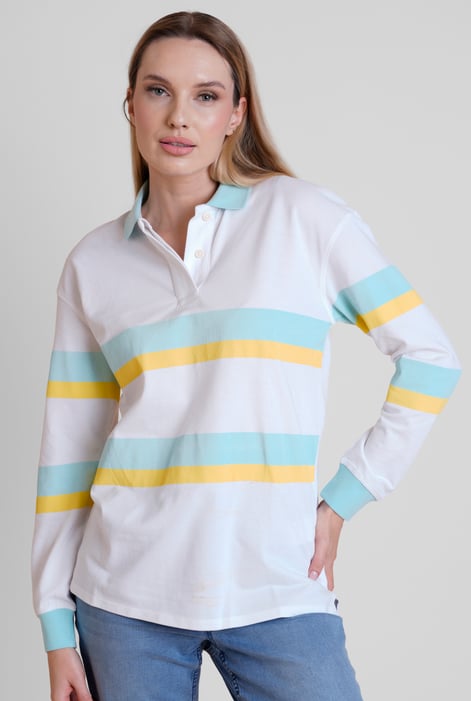 Women's Yellow/Navy Stripe Rugby Polo With Contrast Stripes