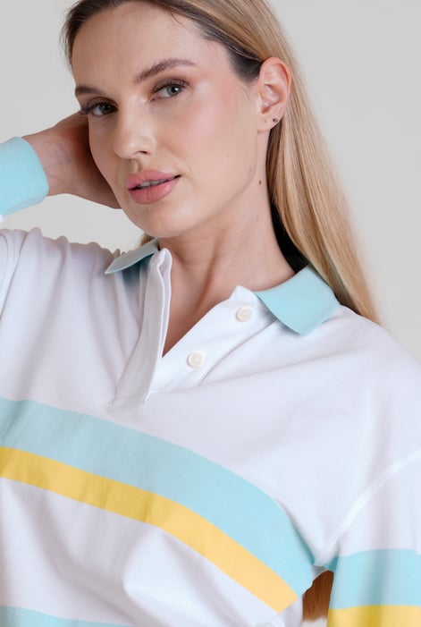 Women's Blue/Yellow Stripe Rugby Polo With Contrast Stripes