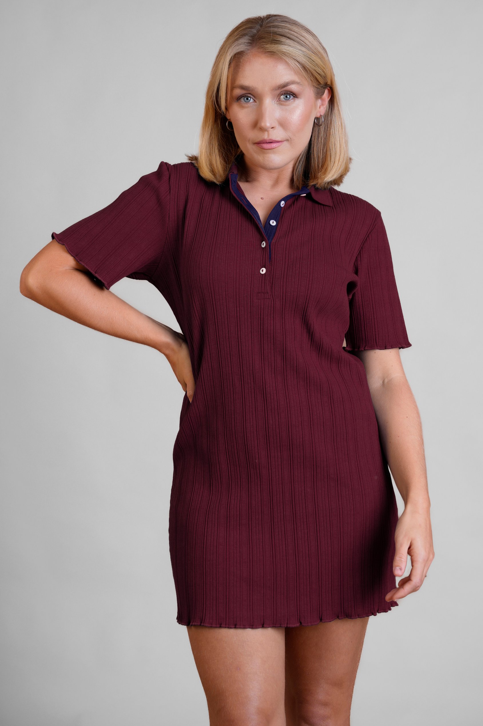 Enorsia Women's Red Ribbed Textu Slim Fit Polo Shirt - Uk 10