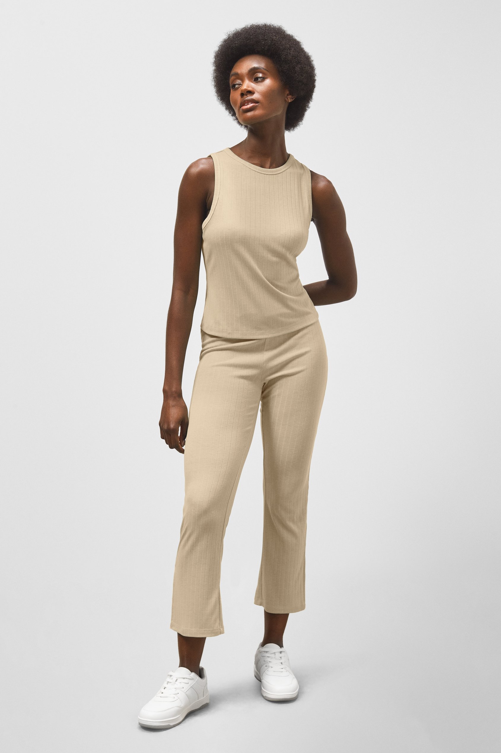 Enorsia Women's Cream Comfortable Ribbed Lounge Set - Uk 16