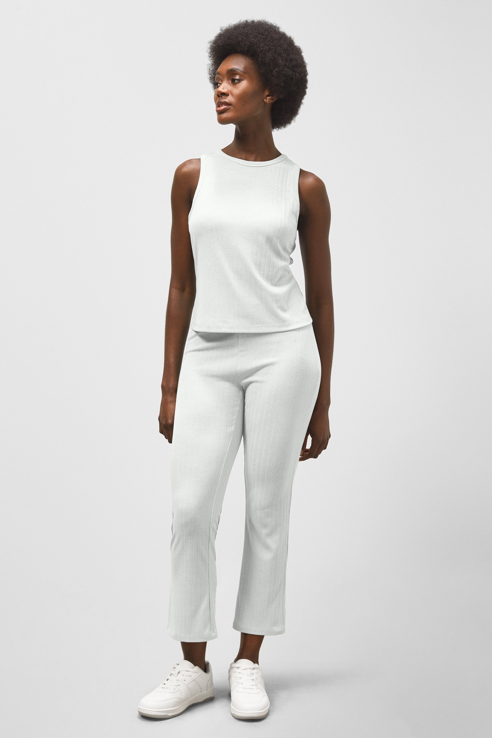 Enorsia Women's White Comfortable Ribbed Lounge Set - Uk 8