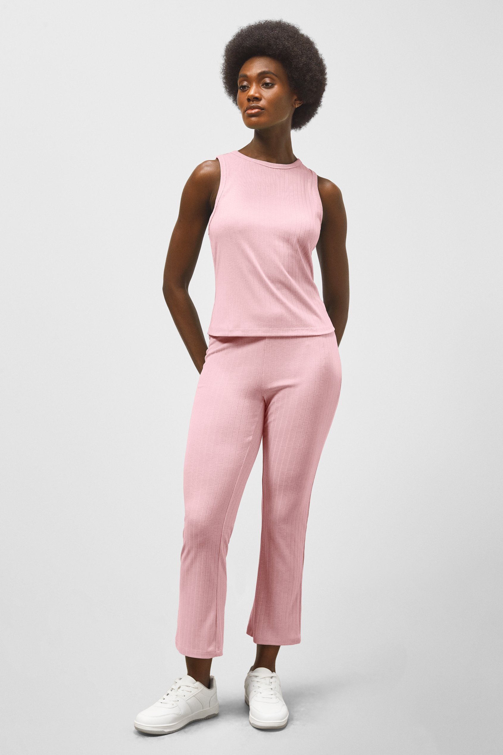 Enorsia Women's Pink Comfortable Ribbed Lounge Set - Uk 8