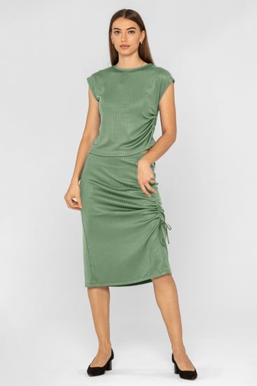 Green Ruched Drawstring Top & Skirt Set