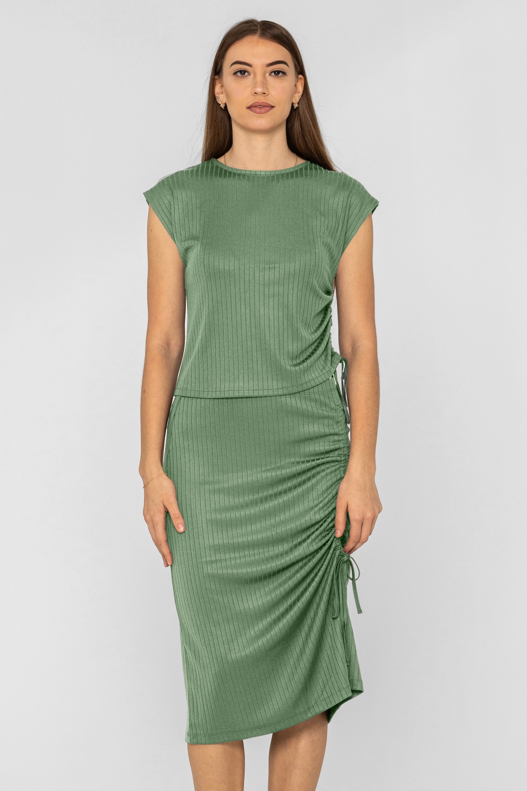 Ruched Drawstring Top & Skirt Set